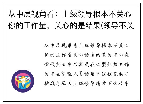 从中层视角看：上级领导根本不关心你的工作量，关心的是结果(领导不关心员工的表现)